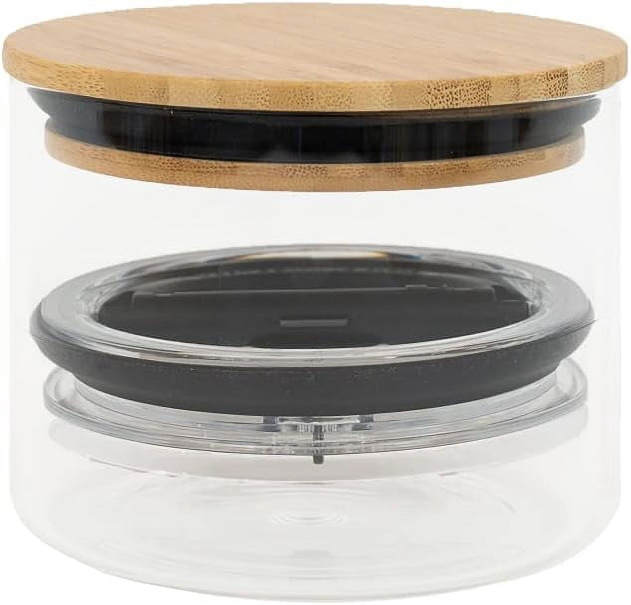 Airtight Glass Herb Stash Jar - Mini Clamping Lid Jar With Black Frosted Leaf Design, Holds 1.5 Oz