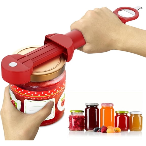 Canned Food Opener for Seniors with Arthritis Multi-Purpose Telescopic Magnetic Can Opener Handle Grip for Opening Cans Kitchen Gadget for Weak Hands and Seniors with Arthritis (Red)