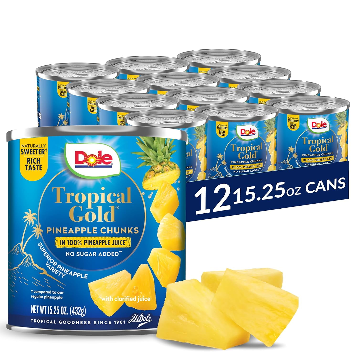 Canned Fruit, Tropical Gold Pineapple Chunks in 100 Pineapple Juice