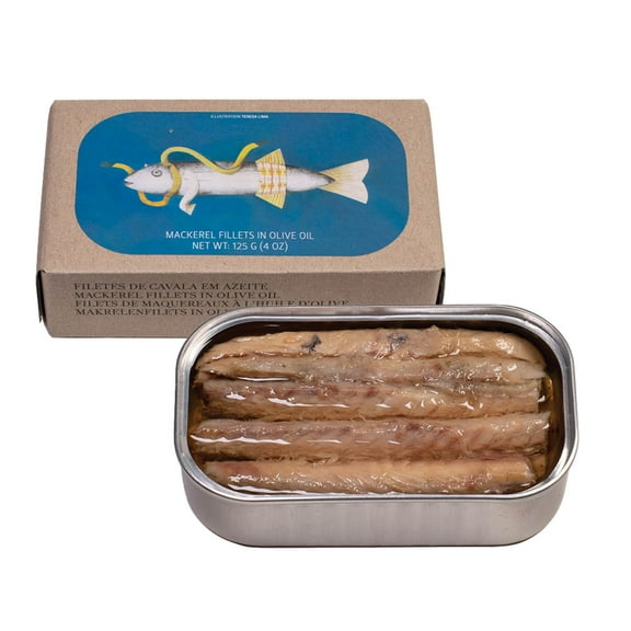 Canned Mackerel Fillets in Olive Oil KKS1by Jose Gourmet, Wild Caught Portuguese Mackerel, Tinned Fish in Olive Oil, High Protein Sustainable Seafood Snacks, Omega 3, Fair Trade, 125g Can
