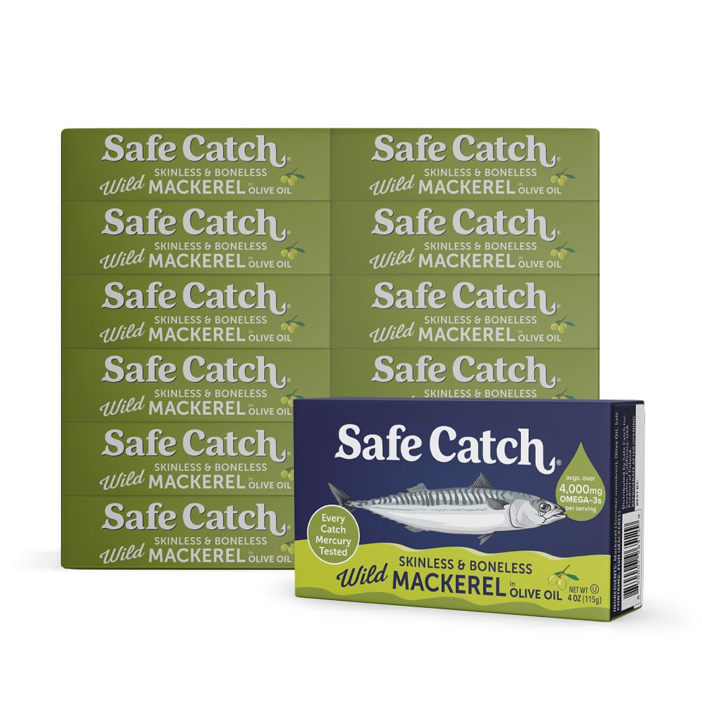 Canned Mackerel Fish in Pure Olive Oil, Mercury Tested, Wild Caught North Atlantic Mackerel