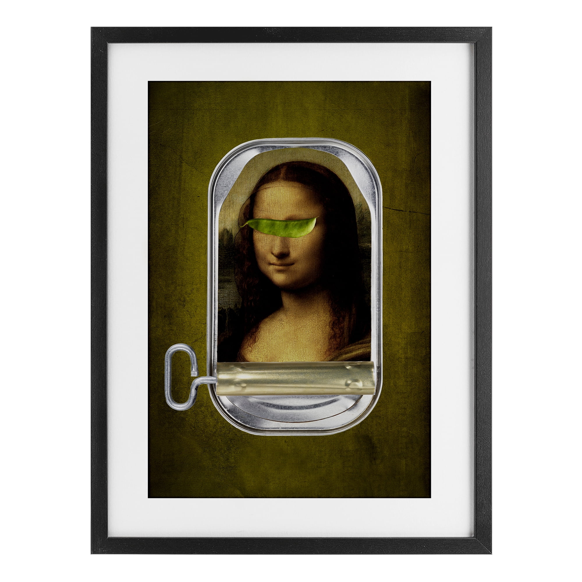 Canned Mona Lisa Black Framed Print Under Glass, design by Elo Marc