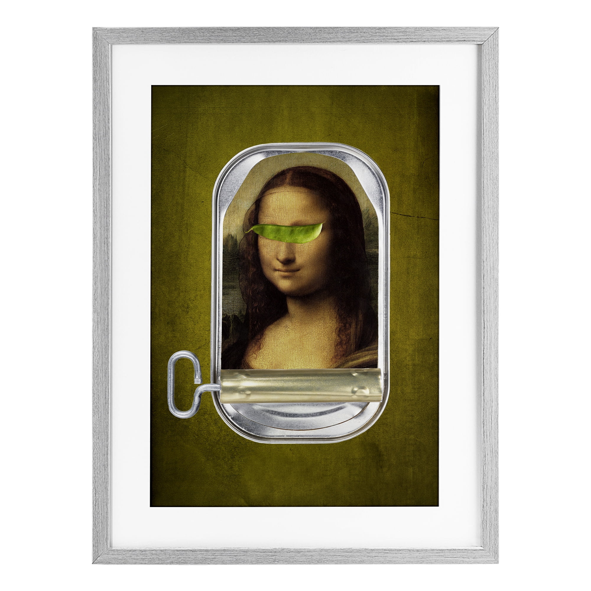 Canned Mona Lisa Gray Framed Print Under Glass, design by Elo Marc