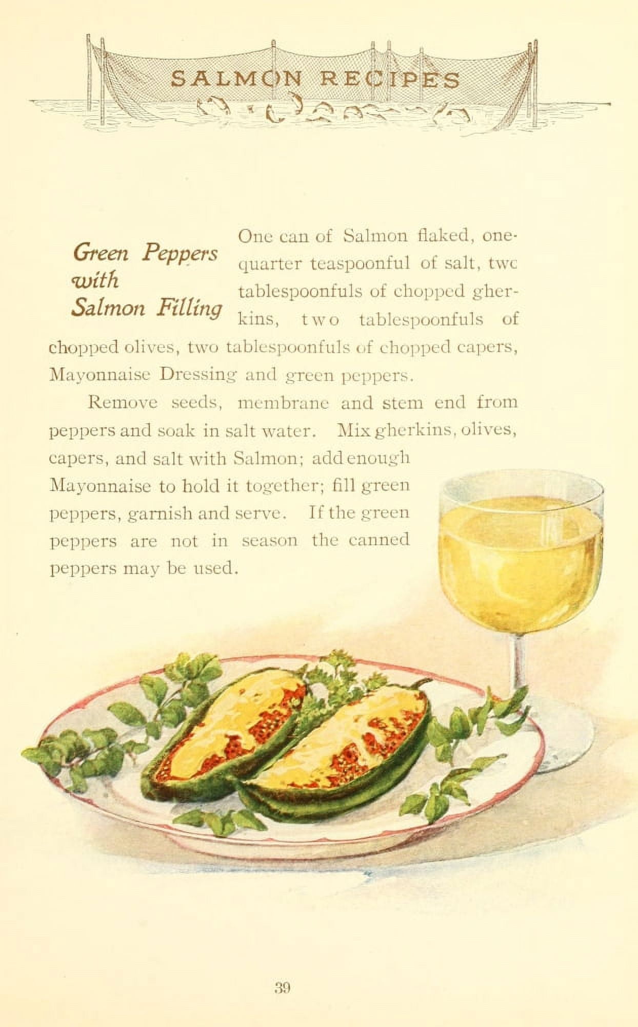 Canned Salmon Recipes 1900 Green Peppers with Salmon filling Canvas Art - (18 x 24)