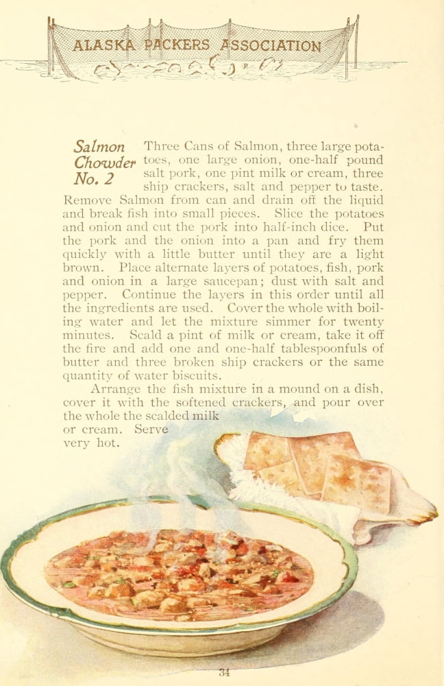 Canned Salmon Recipes 1900 Salmon Chowder Canvas Art - (24 x 36)