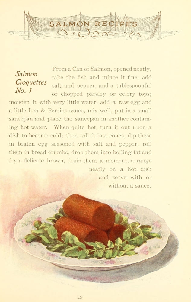 Canned Salmon Recipes 1900 Salmon Croquettes Canvas Art -  (18 x 24)