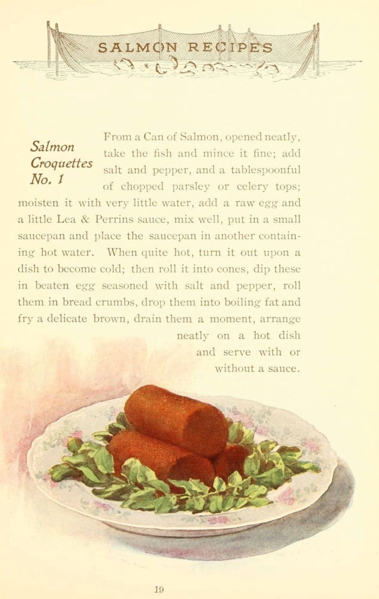 Canned Salmon Recipes 1900 Salmon Croquettes Canvas Art - (24 x 36)