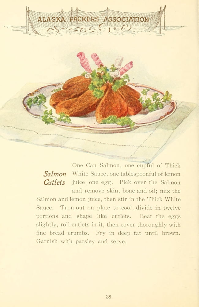 Canned Salmon Recipes 1900 Salmon Cutlets Canvas Art - (24 x 36)