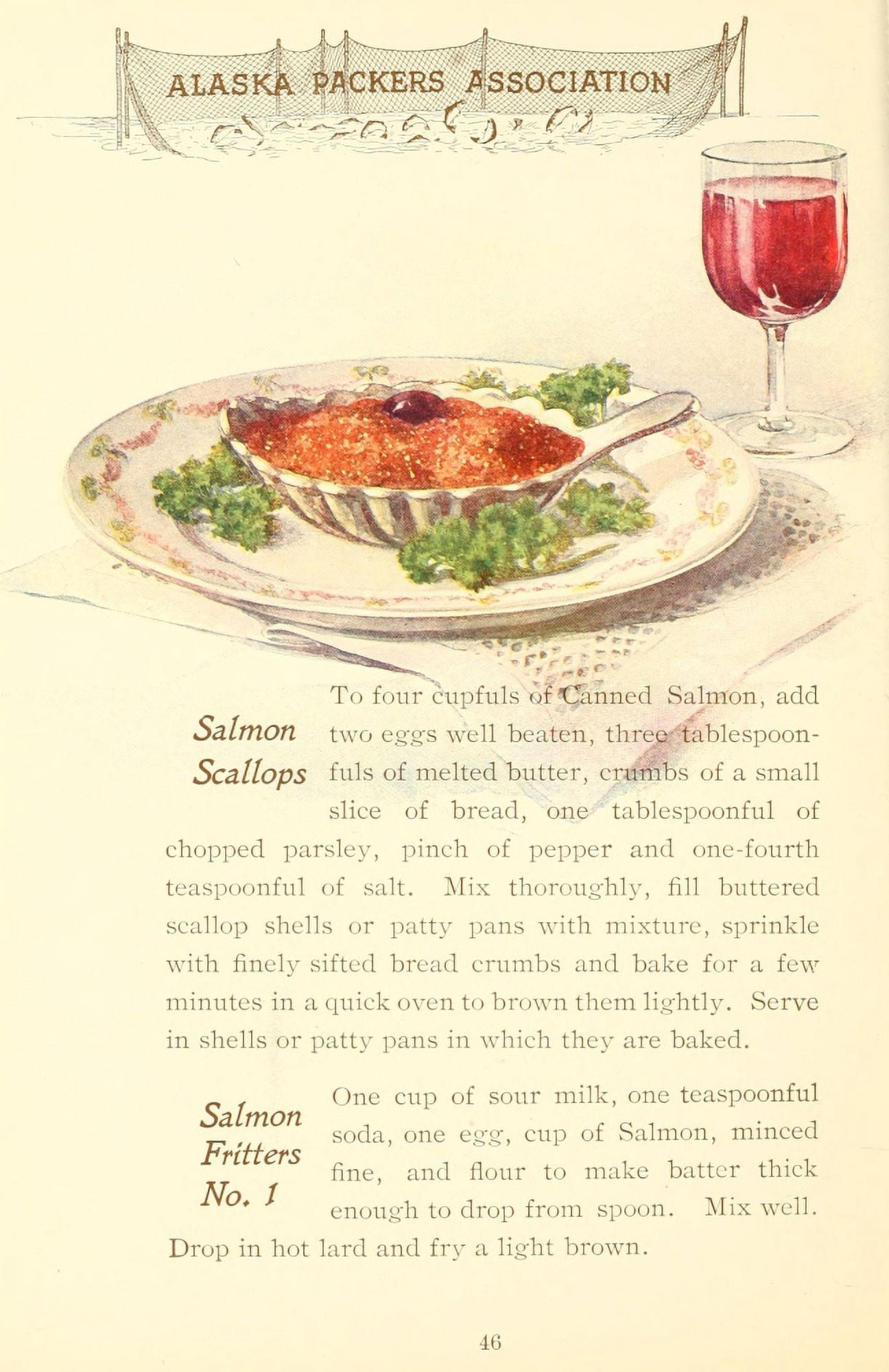 Canned Salmon Recipes 1900 Salmon Scallops Canvas Art - (24 x 36)