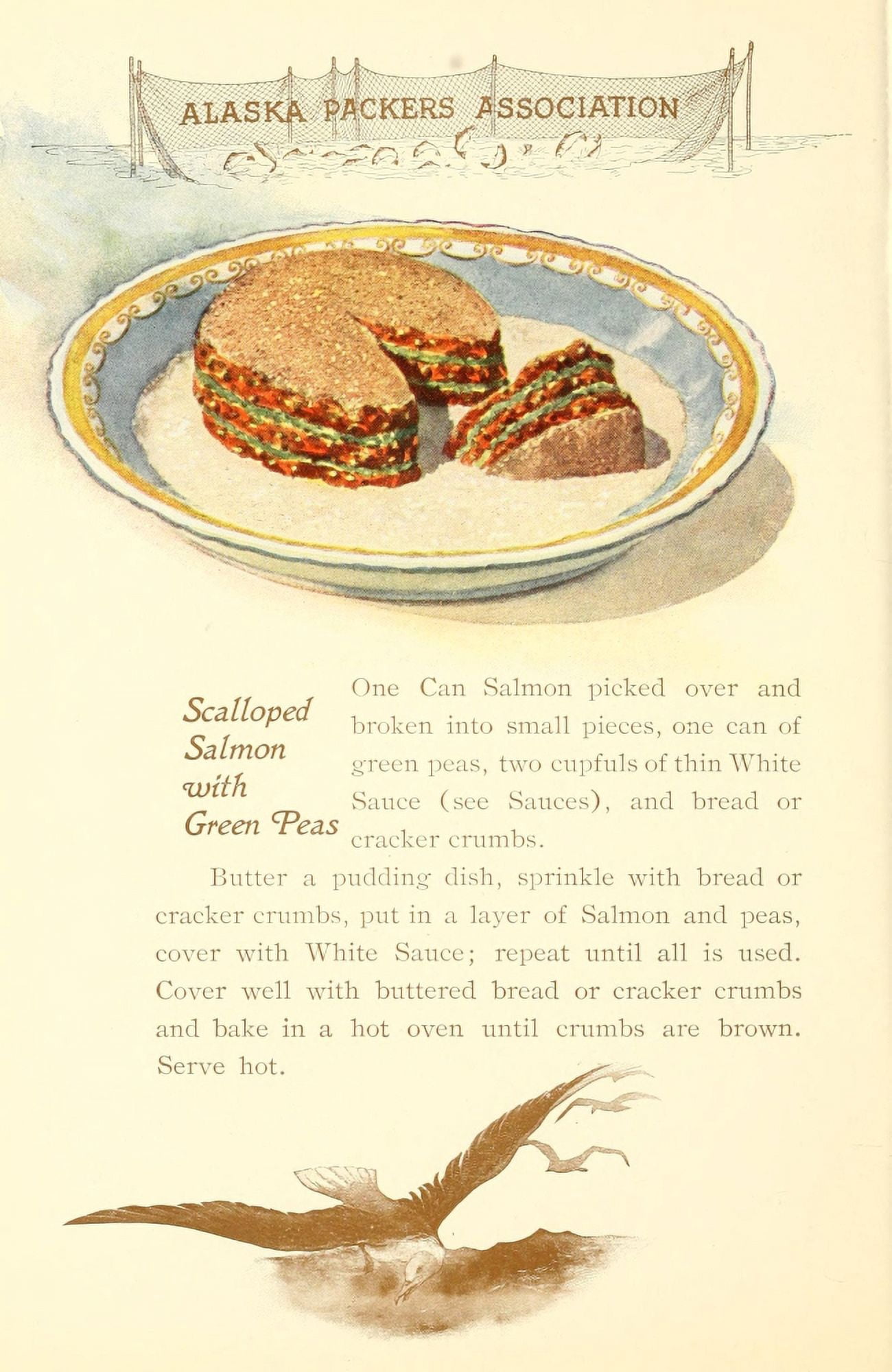 Canned Salmon Recipes 1900 Scalloped Salmon with Green Peas Canvas Art - (24 x 36)
