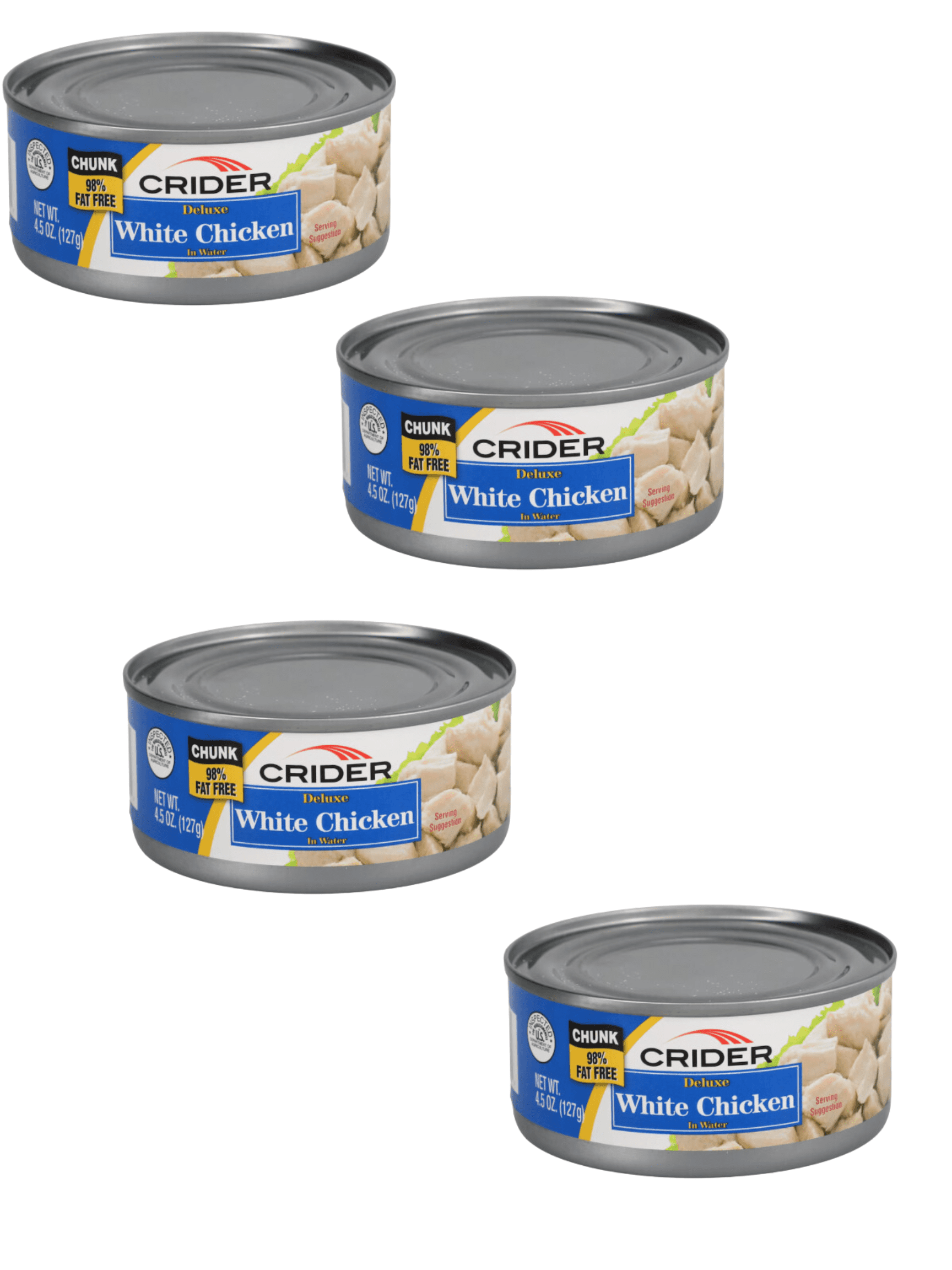 Canned White Chicken - 98% Fat Free Gluten Free High Protein Chunk White Chicken Salads Sandwiches Wraps Bowls 4 Pack