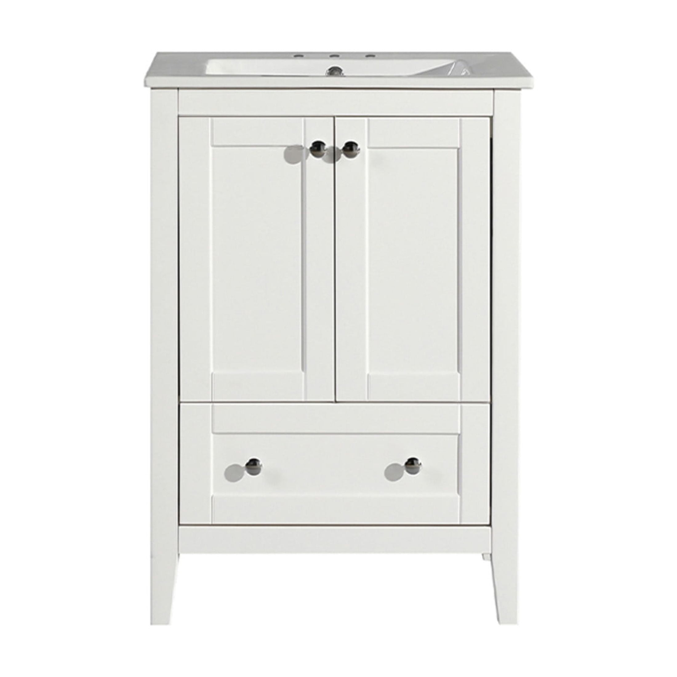 Cannes 24 in. White Bathroom Vanity With White, 3-Hole Ceramic Sink Top