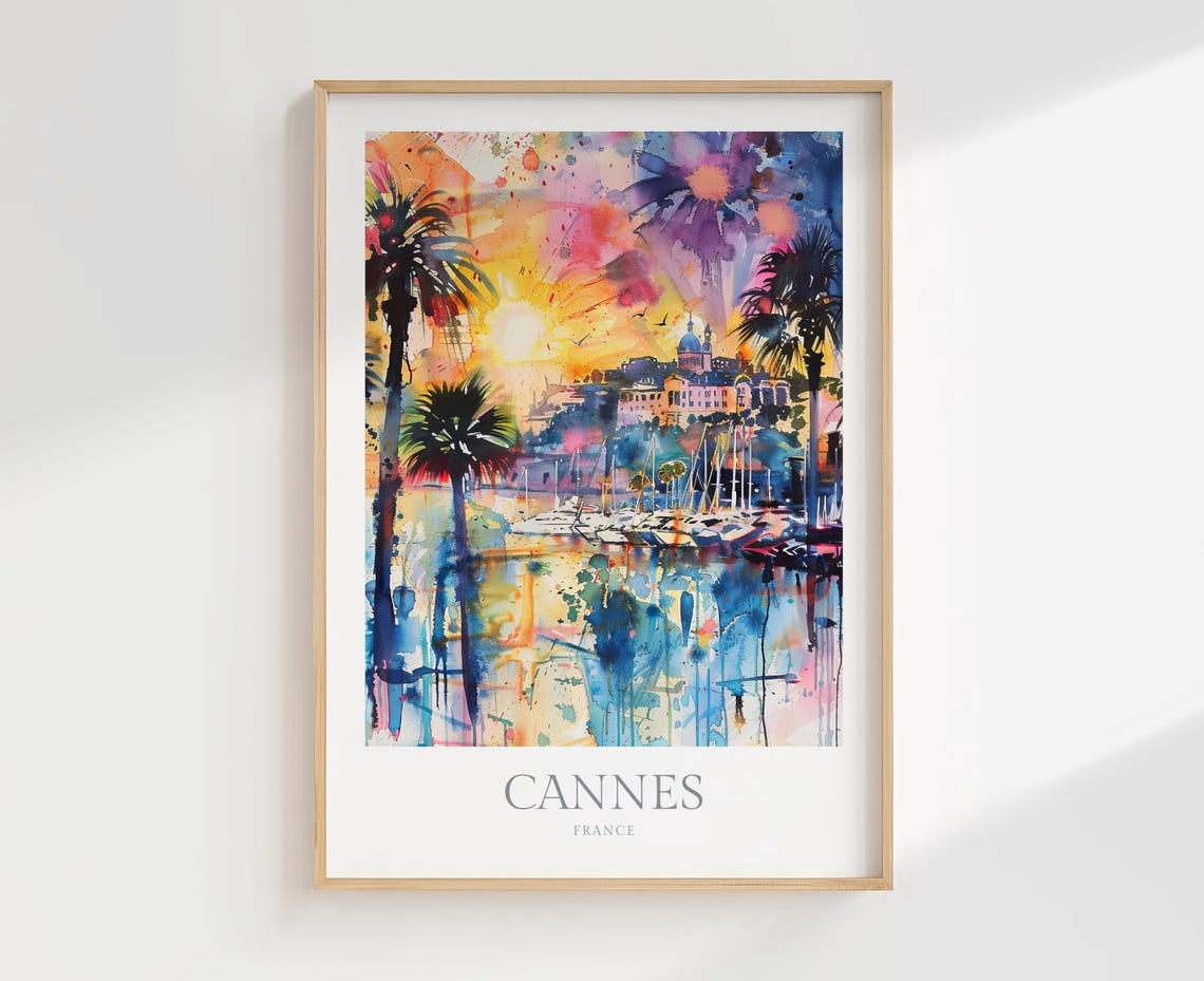 English Riviera Print Cannes France Coastal Wall Art Print, French Riviera Home Decor ...