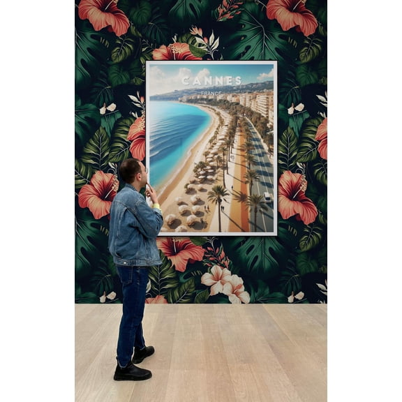 Cannes Poster: Scenic Beachfront Promenade With Palm-Lined Streets And Azure Waters Captivating French Riviera Art Print, Poster Only