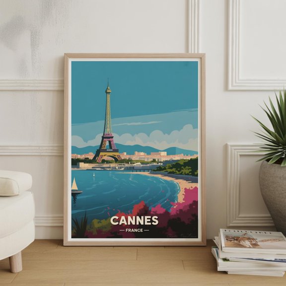 Cannes Travel Poster, France Wall Art, Coastal Decor, Home Office, French Riviera Poster , Poster Print Only