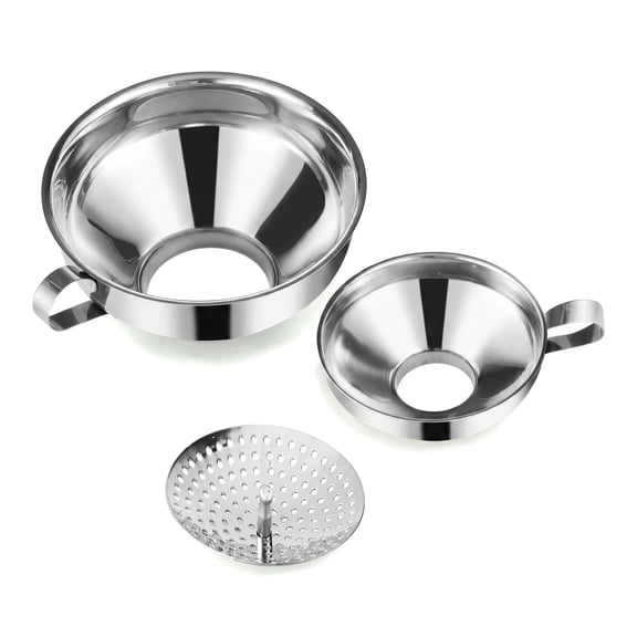 Canning Funnel with Strainer for Wide & Regular Mason Jars, Stainless Steel Funnels for Kitchen, Canning Supplies Kit - 3 Pack (Small & Large)