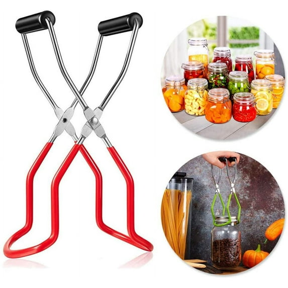 Canning Jar Lifter with Rubber Grips, Non-slip Anti-Scalding Wide-Mouth Clip Stainless Steel Cans Gripper Clamp Long Handle Canning Tongs for Kitchen Resturant Canning Tools