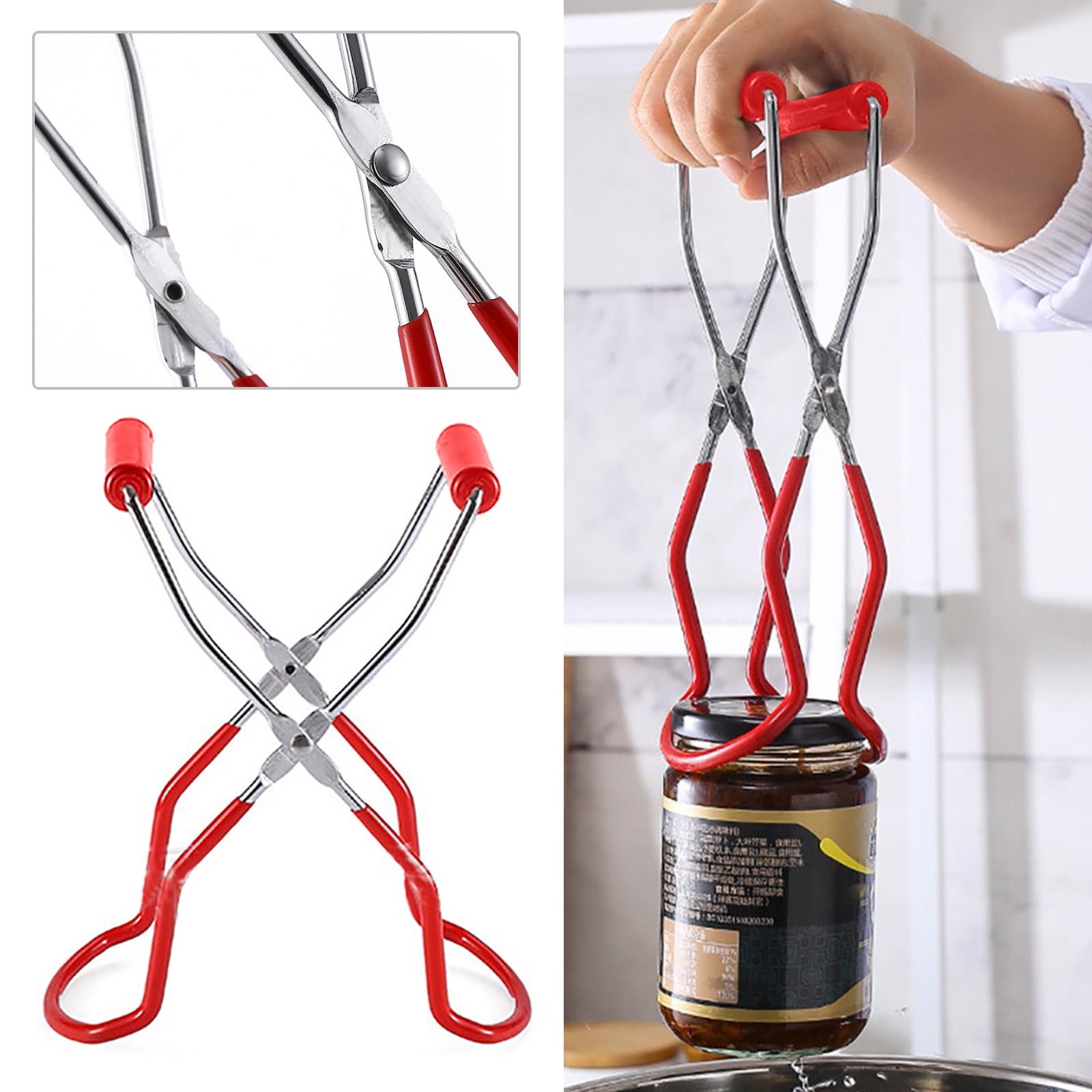 Canning Jar Lifter Tongs, Anti-Slip Stainless Steel Canning Jar Lifter with Safe Grip Handle for Canning Jars Jars, Canning Jar Wide-Mouth Clip