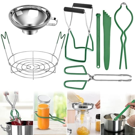 Canning Kit, 7 Pcs Canning Supplies Starter Kit, Food Grade Stainless Steel Canning Set for Beginner, Canning Essential Tools for Water Bath & Pressure Canner, Green