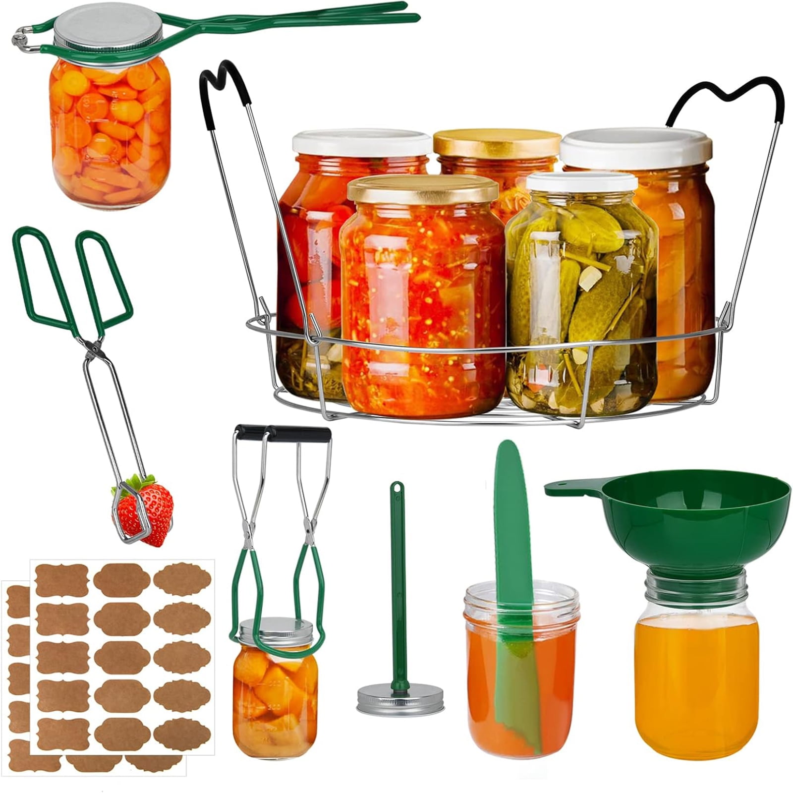 MerryNine Canning Kits, Canning Supplies Boxed Set, Stainless Steel Set, Jar Lifter, Folding Rack, Tongs, Complete Multifunctional Canning Tools, Canning Kit Includes Wide Mouth Funnel for Mason Jars - Walmart.com