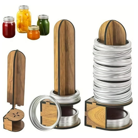 Canning Lid Holder Rack for Mason Jars, Wooden Lids & Rings Organizer, Space-Saving Kitchen Storage for Regular & Wide Mouth Jars, 2 Pack