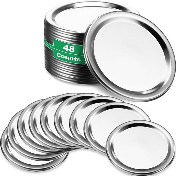 Canning Lids Regular, 48-Count Mason Jar Lids - Split-Type Metal Regular Mouth Canning Lids - Food Grade Material (70mm, Silver)