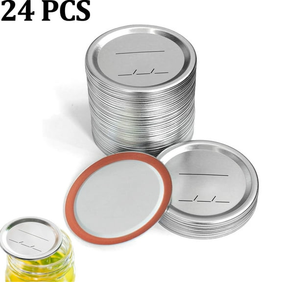 Canning Lids Regular Mouth For Ball/Kerr Jars, Split-Type Metal Mason Jar Lids with Silicone Seals, 24 Count, Silver