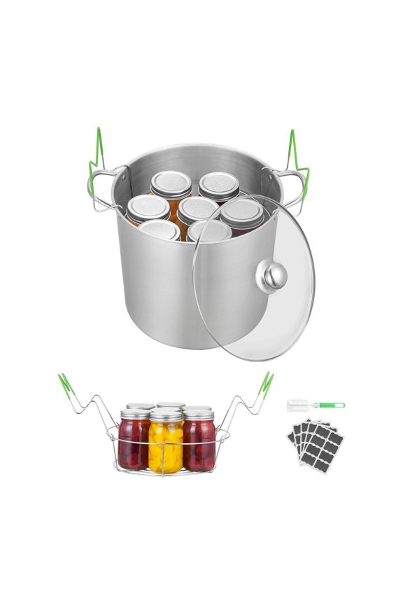 Canning Pot 21 QT Stainless Steel with Rack & Glass Lid - Waterbath Canner for Home Canning, Large Capacity 7 Jars, Induction Compatible