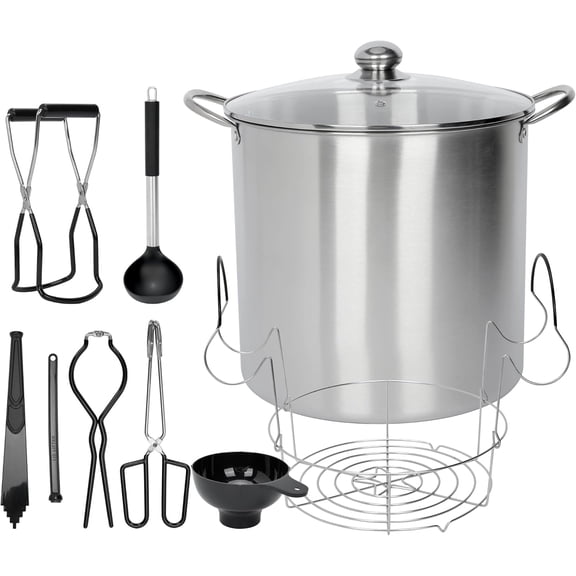 Canning Pot with Rack and Lid, Large Water Bath Canning Pot Set with Full Canning Tools Set, Stainless Steel Canner Supplies Starter Kit for Beginners for Home, Kitchen