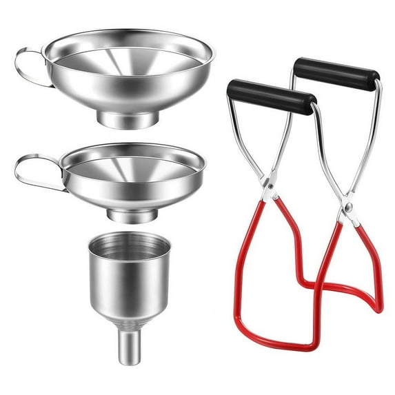 Canning Supply Trio, Stainless Steel Tools with Non-Slip Coating, Ideal for Safe Handling of Seasoning Bottles, Wide Opening for Large Food Pieces (Set of 3)