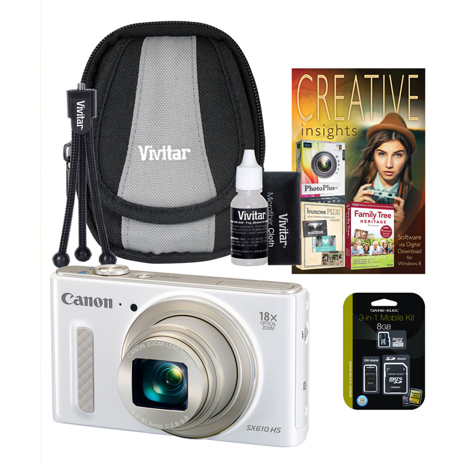 Cannon 0112C0014KIT PowerShot SX610 HS White 20.2MP Digital Camera