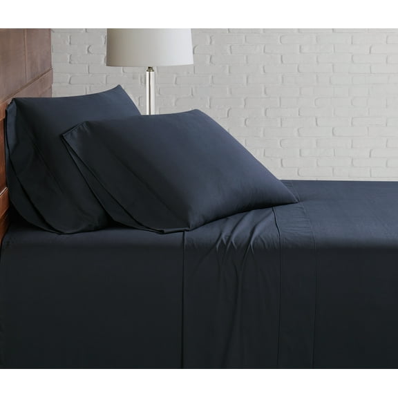 Cannon Solid Percale 200 Thread Count 100% Cotton Black 5-Piece Split King, solid color themed, Adult Bedding, OEKO-TEX Certified