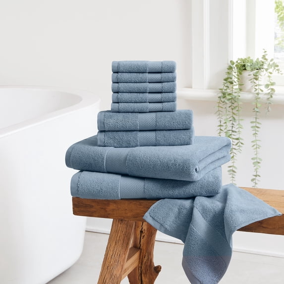 Cannon 100% Turkish Cotton 100% Cotton 10 Piece Towel Set in Blue, All Season, Adult Size, OEKO-TEX Certified
