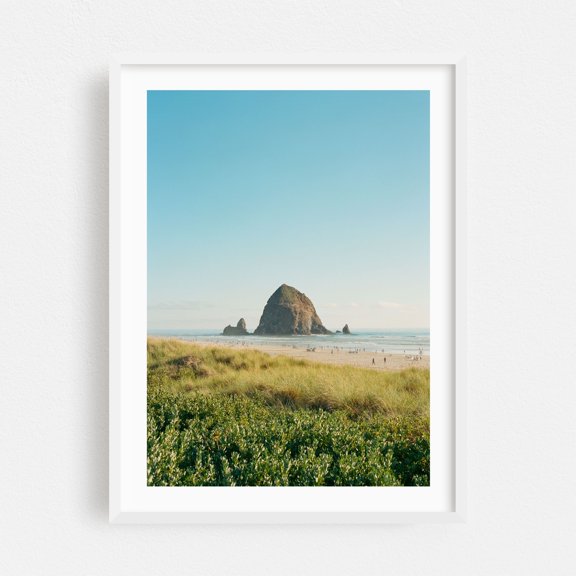 Cannon Beach - Cannon Beach Oregon Photography Beach Coast Seascape Nature Scenic Ocean Landscape White Framed Wall Art Print 5 x 7 inches