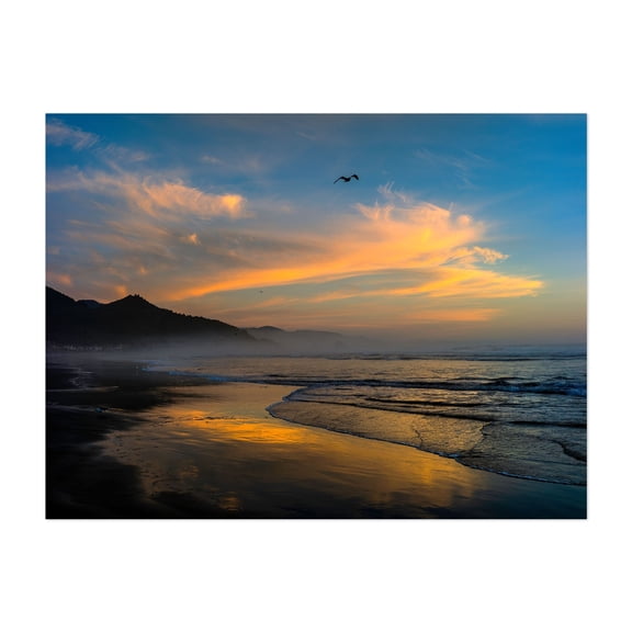 Cannon Beach sunset - Cannon Beach Oregon Photography Sunset Seascape Beach Coast Ocean Scenic Bird Unframed Wall Art Print 5 x 7 inches