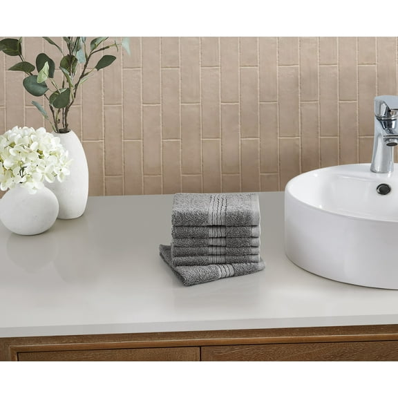 Cannon Cotton TENCEL™ 60% Cotton/ 40% TENCEL™ Soft 6 Pack Wash Cloth in Grey, All Season, Adult Size, OEKO-TEX Certified