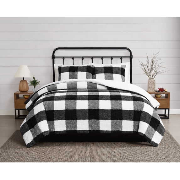 CANNON Cozy Buffalo Check Black Twin/Twin XL 2 Piece Comforter Set, Oeko-TEX Certified