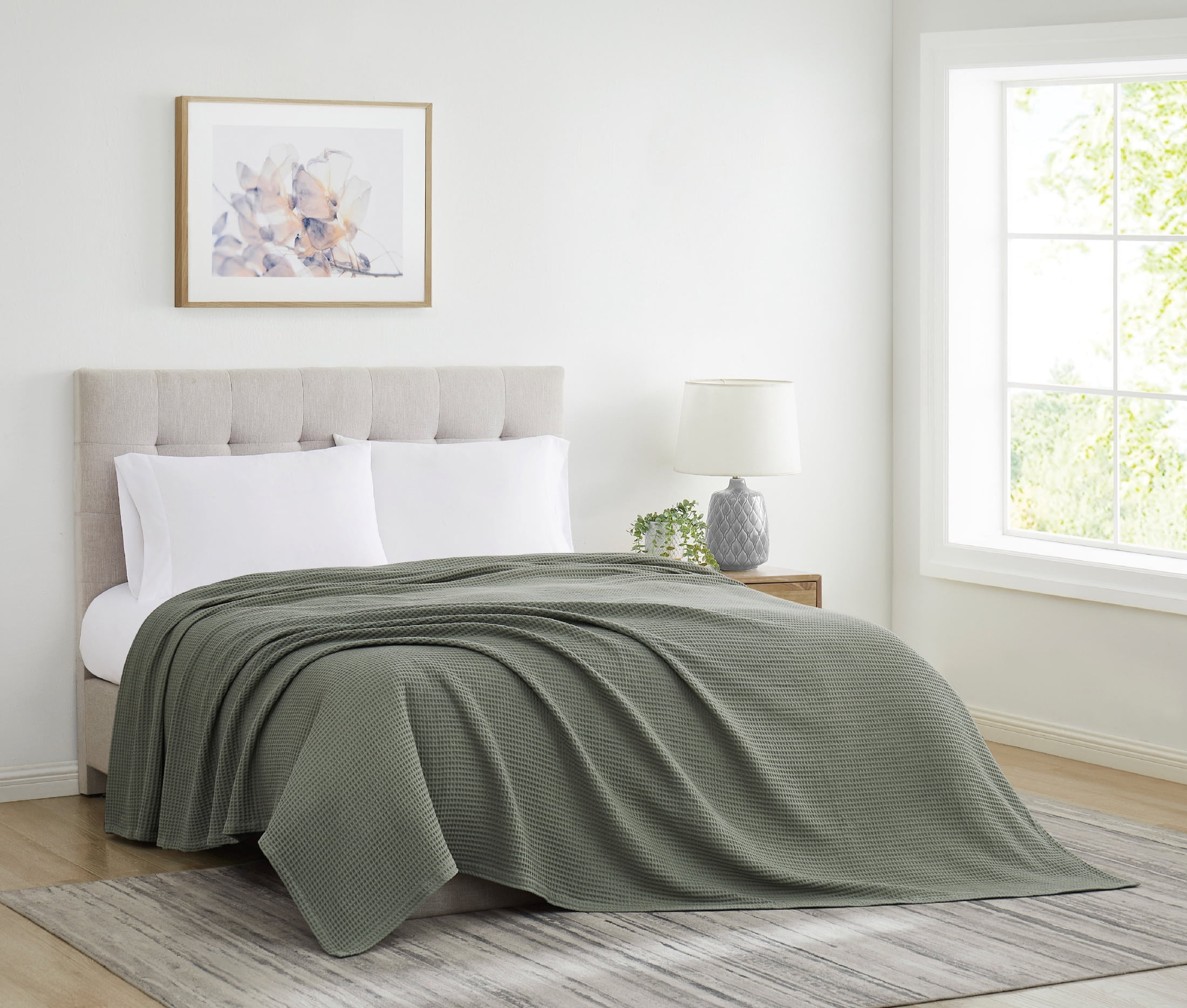 Green Full Cotton Waffle Knit Blanket