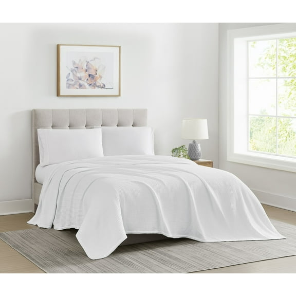Cannon Heritage 100% Cotton Waffle Weave White King Blanket, Solid Casual themed, Adult Bedding, OEKO-TEX Certified