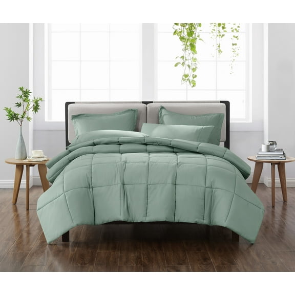 Cannon Heritage 100% Microfiber Polyester Sage Green 3-Piece Full/Queen Comforter Set, Solid Casual themed, Adult Bedding, OEKO-TEX Certified