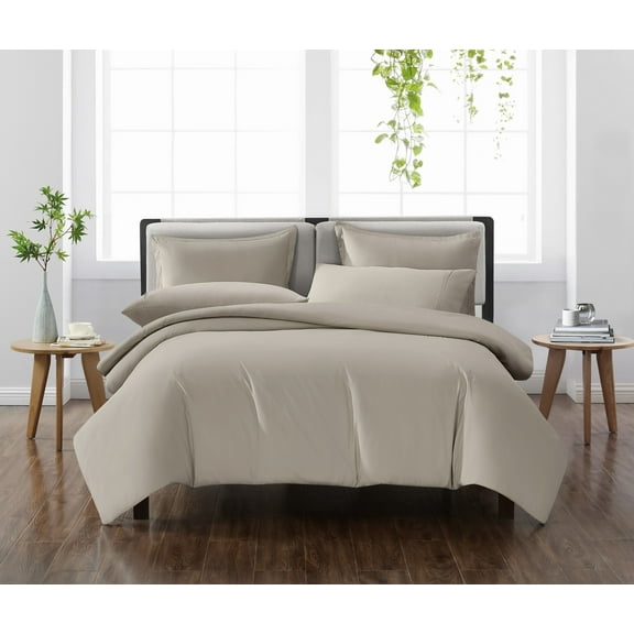 Cannon Heritage Solid 3-Piece King Duvet Set in Greige, Polyester , Adult, All Season, OEKO-TEX Certified