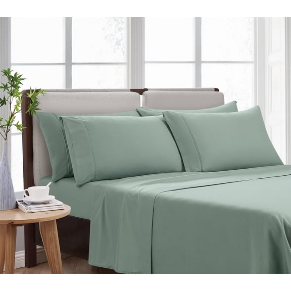 Cannon Heritage Solid 100% Microfiber Polyester Deep Pocket Sage Green 6-Piece King, All Season, Adult Size, OEKO-TEX Certified