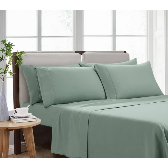 Cannon Heritage Solid 100% Microfiber Polyester Deep Pocket Sage Green 6-Piece Queen, All Season, Adult Size, OEKO-TEX Certified