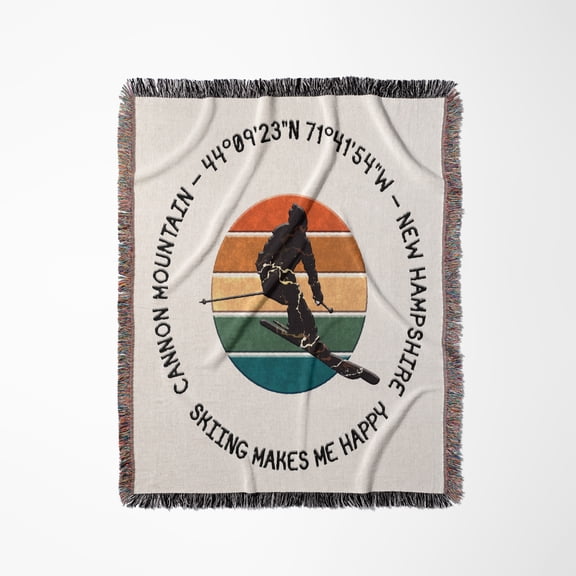 Cannon Mountain, New Hampshire. Man Skier On White. Alpine Ski, Usa, Woven Blanket