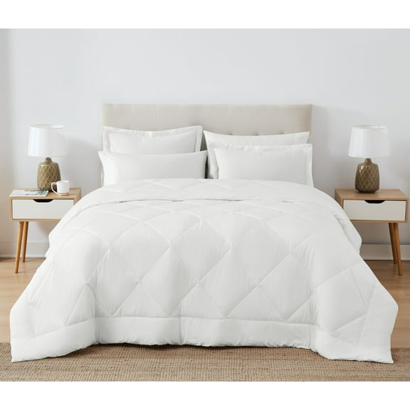 Cannon 200 Thread Count Percale Oversized Comforter Set White Cotton 3-Piece King Comforter Set, solid color themed, for Men and Women, OEKO-TEX Certified Confidence