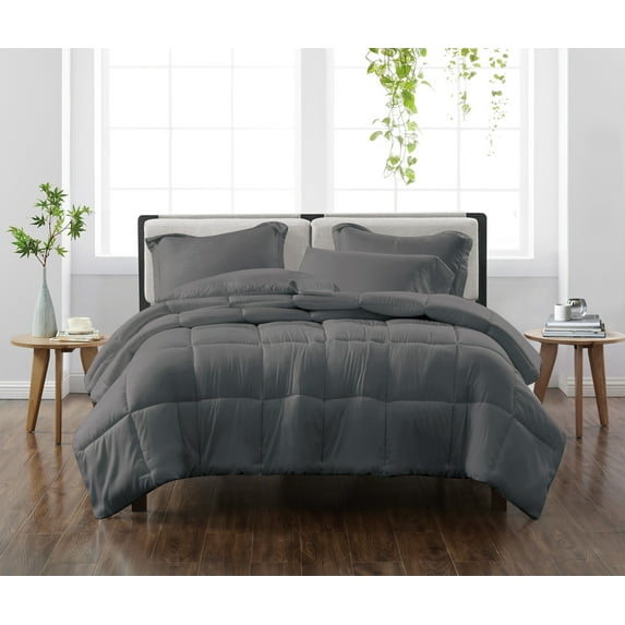 Cannon Heritage 100% Microfiber Polyester Grey 3-Piece Full/Queen Comforter Set, Solid Casual themed, Adult Bedding, OEKO-TEX Certified