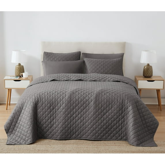 Cannon Oversized 100% Cotton Percale Quilt Set Grey Cotton 3-Piece Full/Queen Quilt Set, solid color themed, for Men and Women, OEKO-TEX Certified Confidence