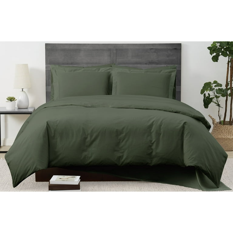 2 Pieces Olive Green Comforter Set Dark Green Solid Color Bedding