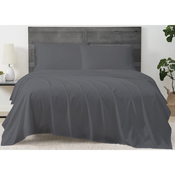 Cannon Solid Percale 200 Thread Count 100% Cotton Grey 4-Piece Queen, solid color themed, Adult Bedding, OEKO-TEX Certified