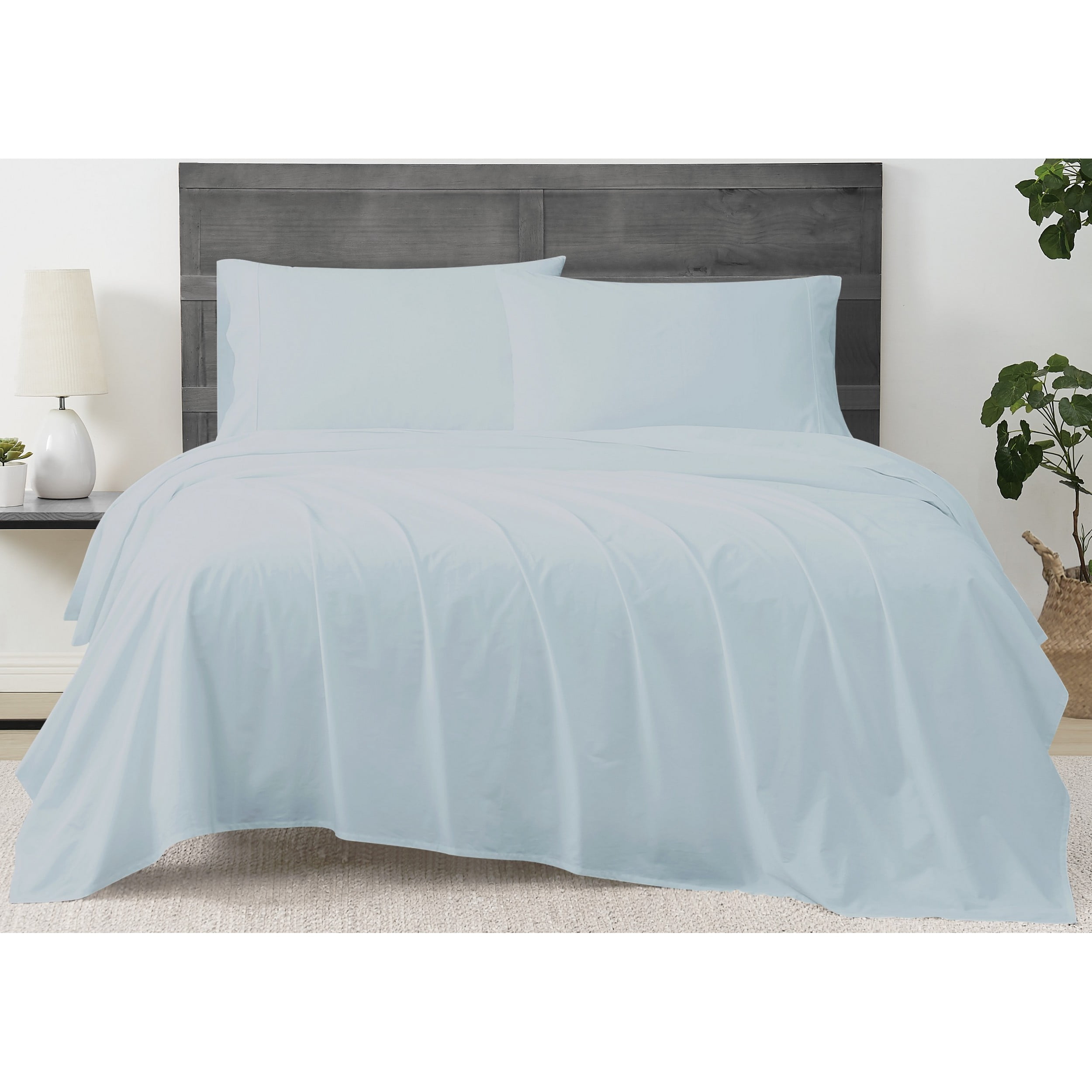 Twin Light Blue Organic Cotton Percale Sheet Set